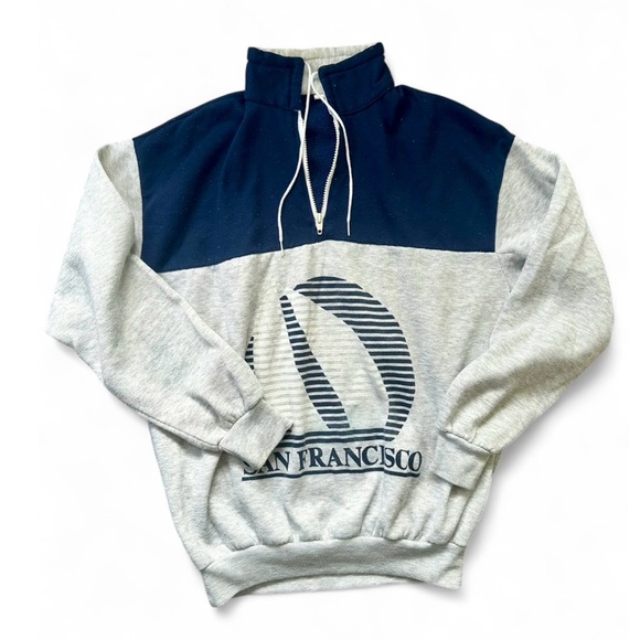 JACQE Jackets & Blazers - San Francisco Nautical Boyfriend Zip-Up Sweatshirt Navy and Gray ☀️Summer Sale!